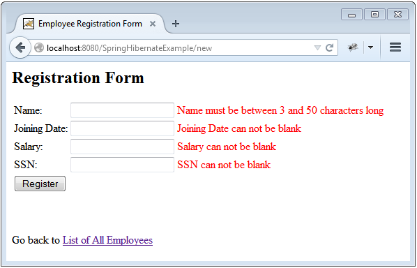 Spring 4 MVC+Hibernate 4+MySQL+Maven 